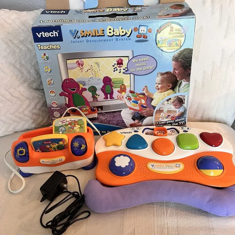 VTech V.Smile Baby Development System Barney & Learn Discover 2 Cartridges WORKS